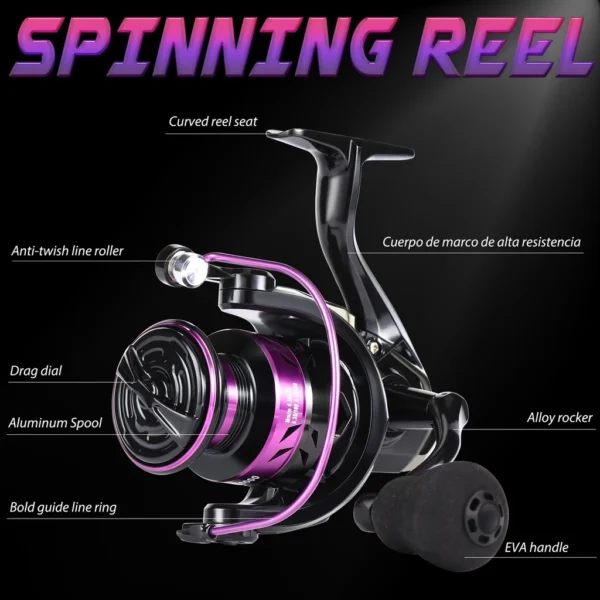 sg-11134201-7qvg0-lhsqsfdrvywd35.webp Spinning Fishing Reel 5 2 1 Gear Ratio 1000 4000 Model Fishing Reel with Aluminum Spool 2 Colors